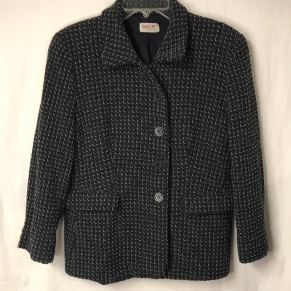 MARGON Women’s Blazer Gray Wool Blend Made in Italy Lined Button Front Size L